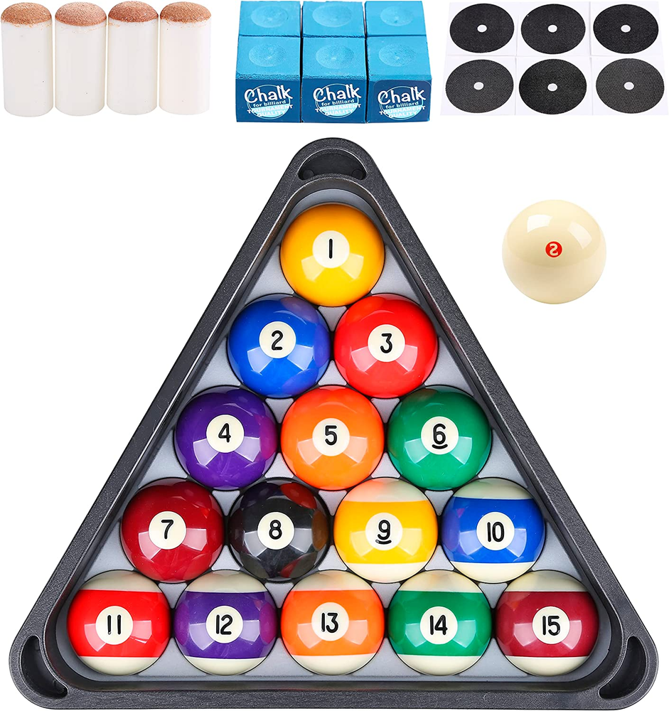 Billiard Pool Balls with Triangle Ball Rack Cue Chalks Pool Table Accessories