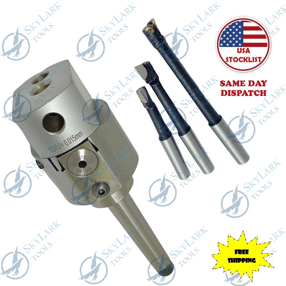High Precision 38mm Boring Head Set MT1 Shank Milling Machine + 3 Carbide Bars