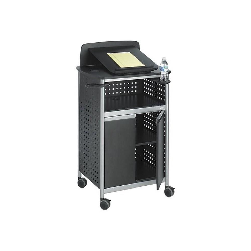 Safco 8922BL 28.75 in. x 22 in. x 49.75 in. Scoot Mobile Lectern - BK/SL New
