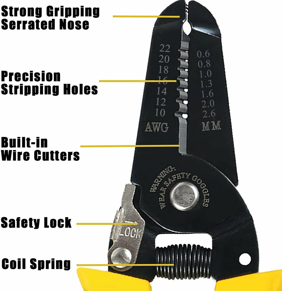 6" Multifunctional Cable Wire Stripper Cutter 10-22 AWG Metric Electrical Tool