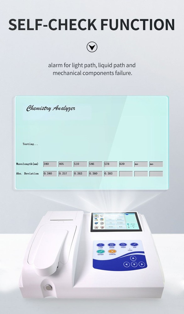 7'' Touch Screen Semi-auto Biochemistry Analyzer Blood Fluid Testing Printer