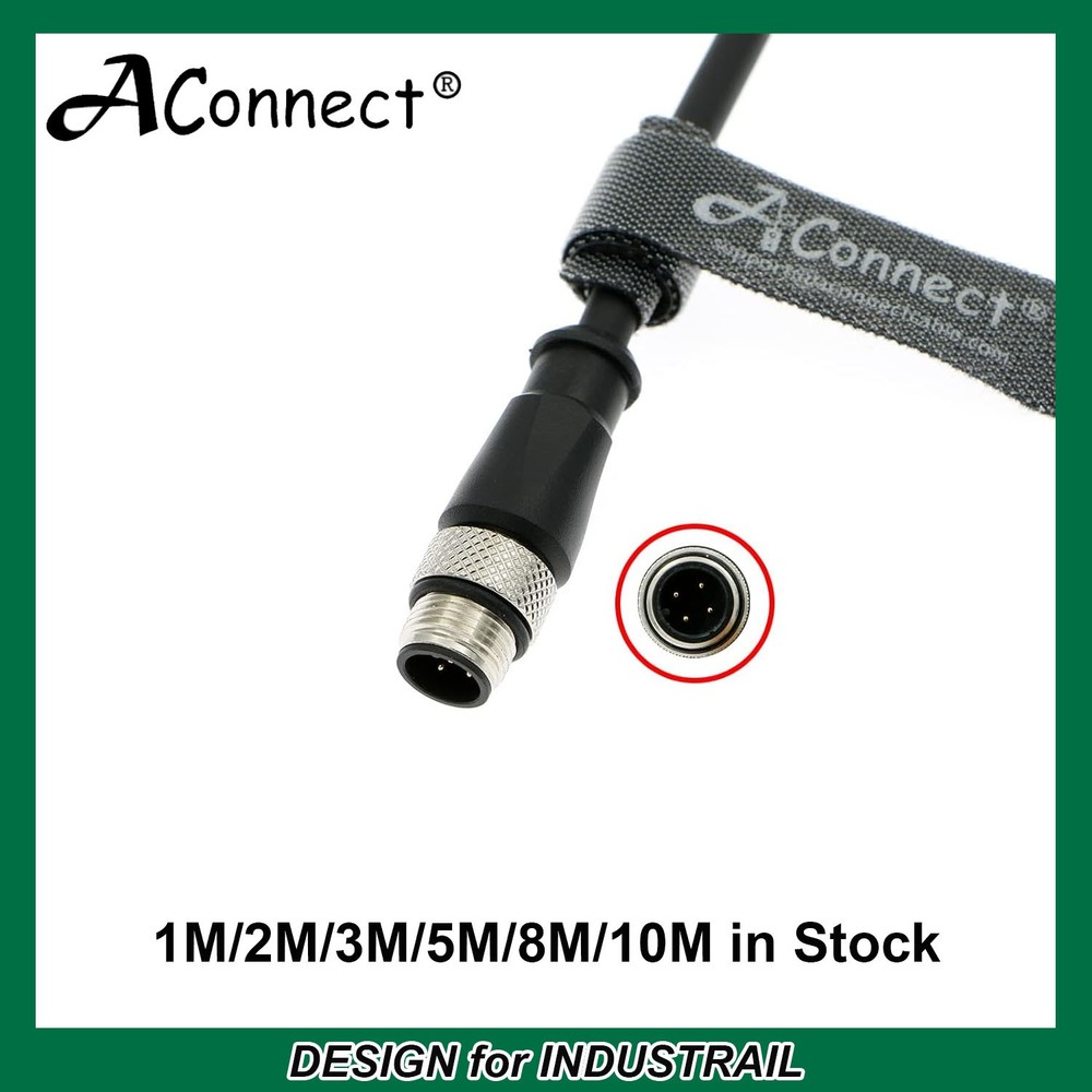 M12 A-Code 4 Pin Male Aviation Socket Electrical Cable DIY for Industrial Camera
