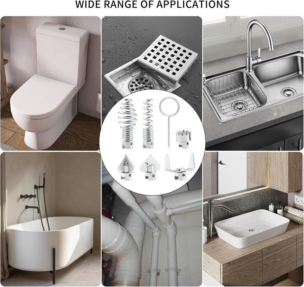 4PCS Drain Snake Drill Attachment Cleaner Combination Cutter Head Set for Pipe