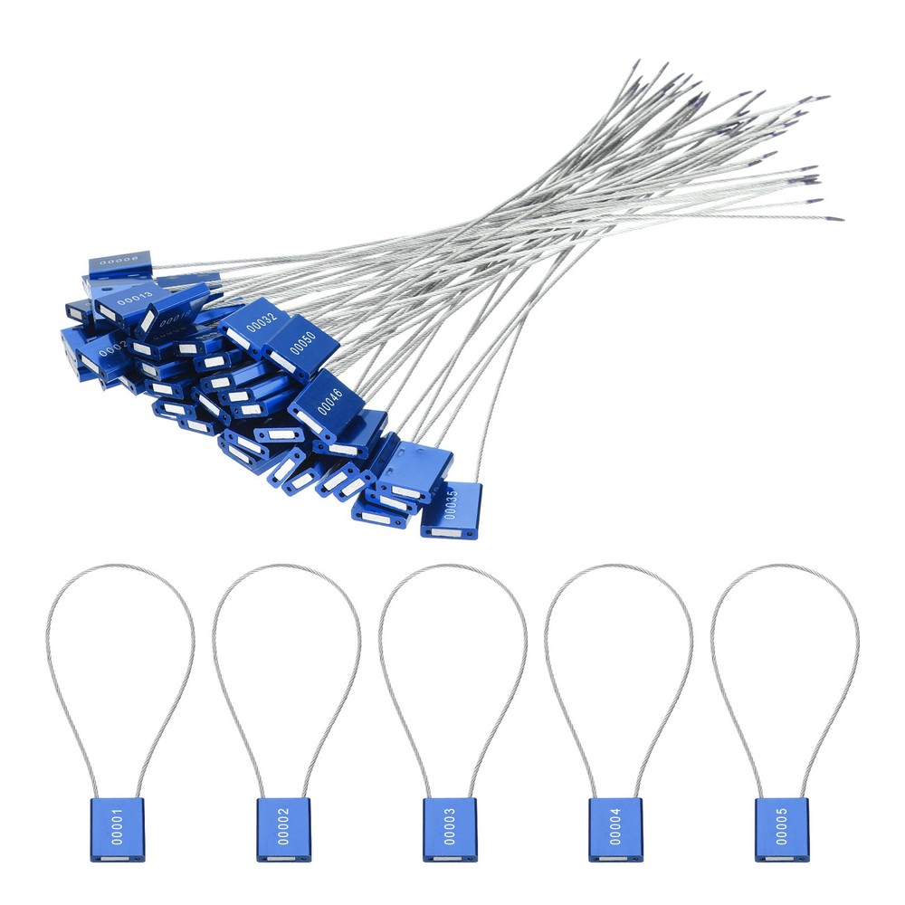 100Pcs Security Cable Seals 13" Numbered Tamper Proof Seal Self Locking Blue