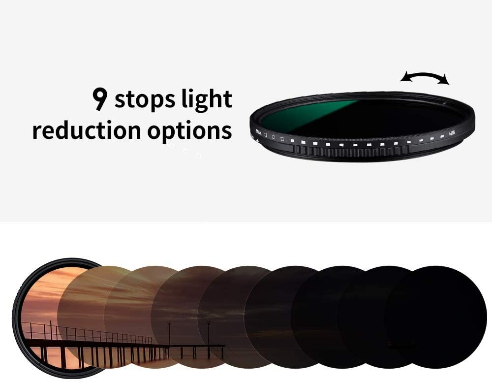 K&F Concept 62mm Variable Neutral Density Filter ND8-ND2000 3-11stop Lens Filter