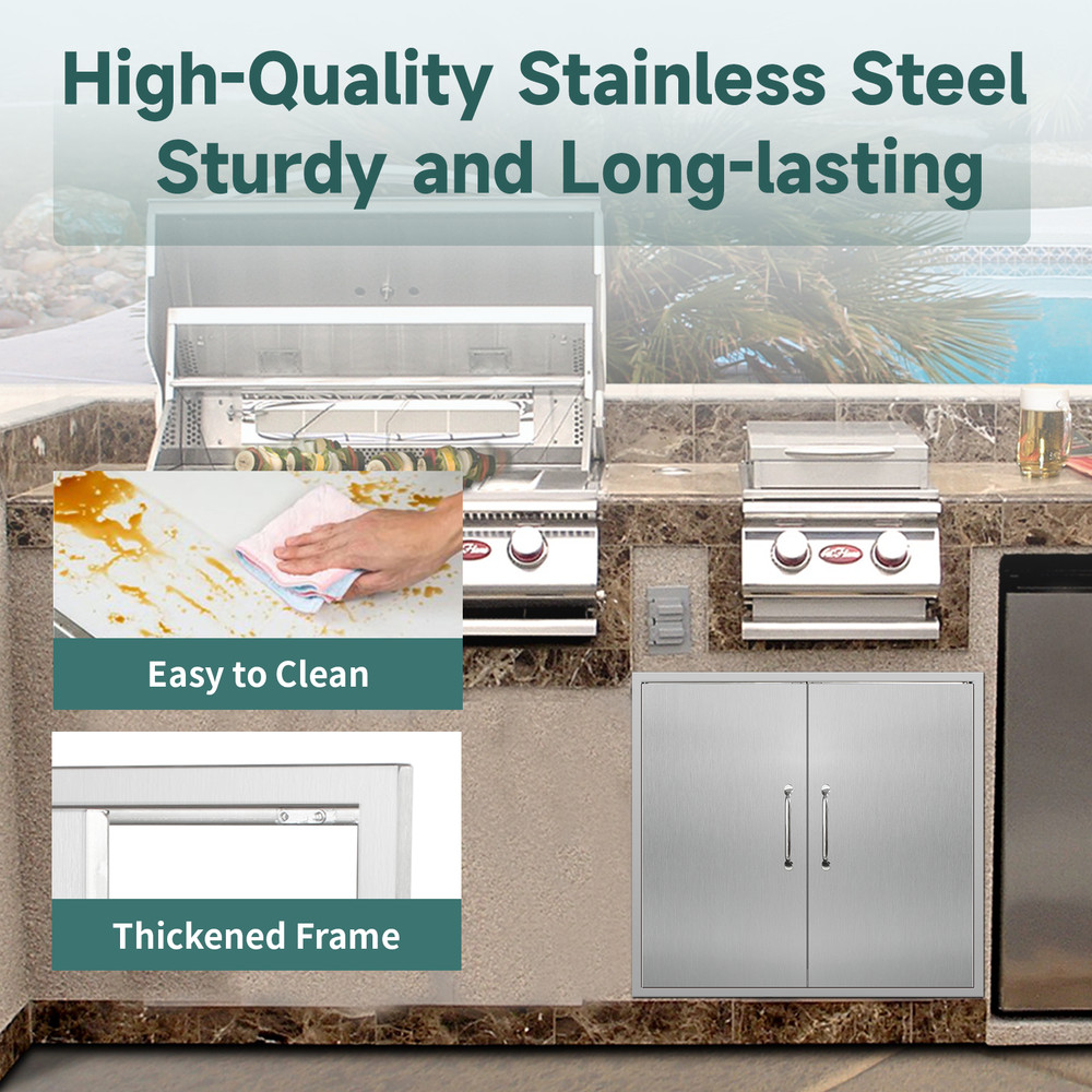 Stainless Outdoor Kitchen Doors with Handle Flush Mount Double Access Door
