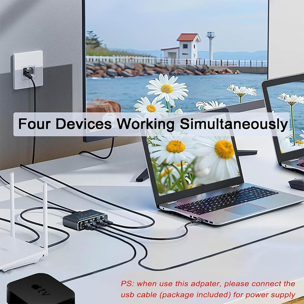 RJ45 Gigabit Ethernet Splitter 1000Mbps LAN Network Internet 1 to 4 Out Adapter