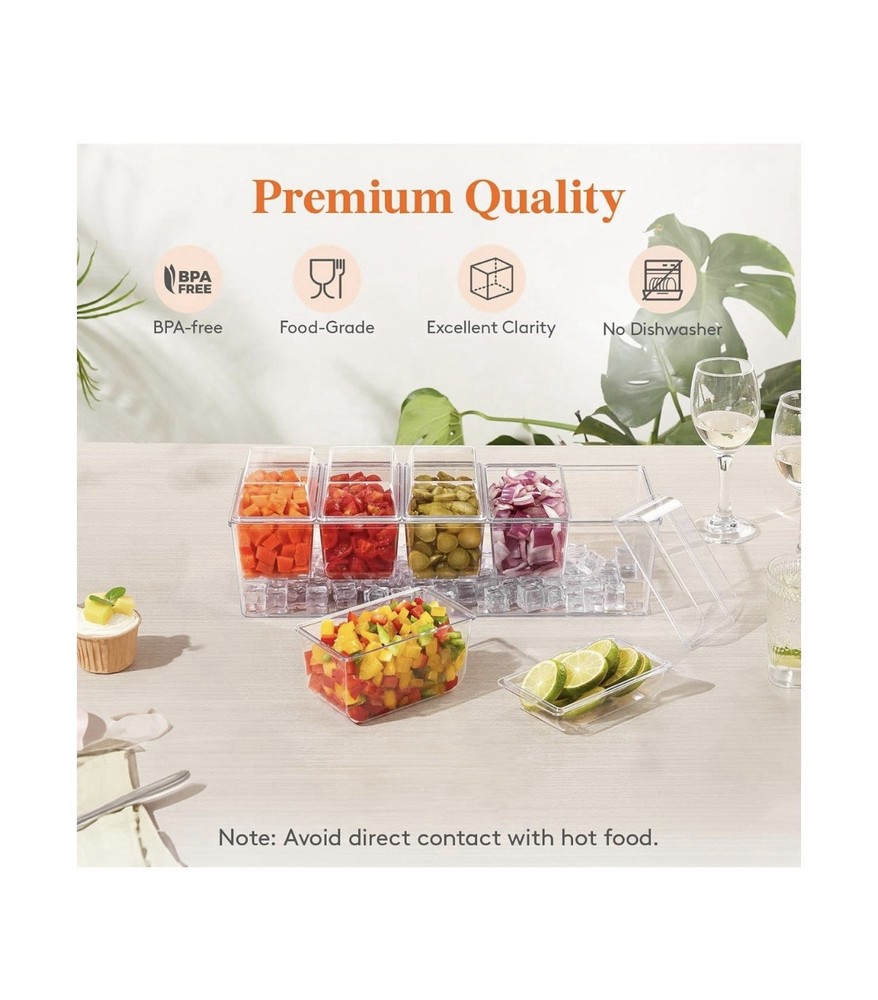 Ice Chilled Condiment Caddy with 5 Containers, 15.3" Server