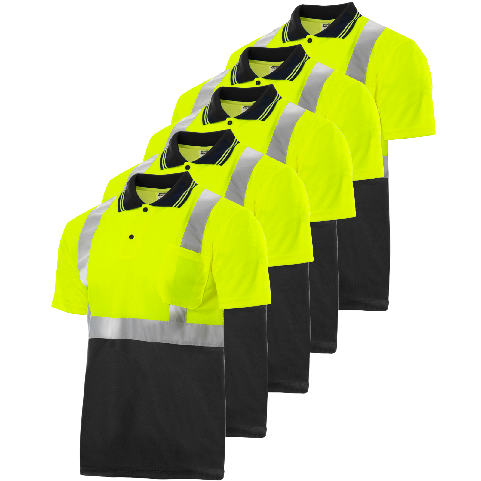 JORESTECH ANSI/ISEA Class 2 Safety Reflective Polo Shirts 5-Pack