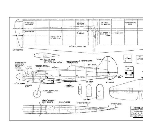 Acrobator Control Line Stunter 34" WS Model Airplane Printed Plans & Templates