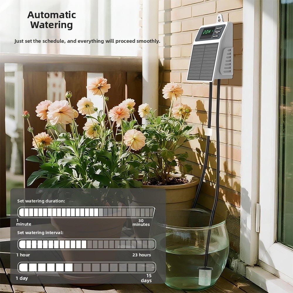 Balcony Friendly Solar Watering System with Adjustable Timer for Potted Plants