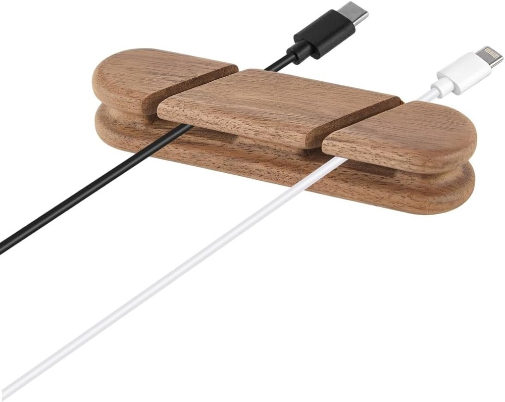 Solid Walnut Cable Holder Adhesive Wood Cord Organizer
