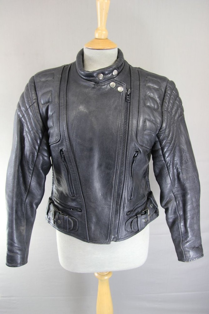 CLASSIC J&S LEATHERS BLACK BIKER JACKET: SIZE 10/34 INCH CHEST