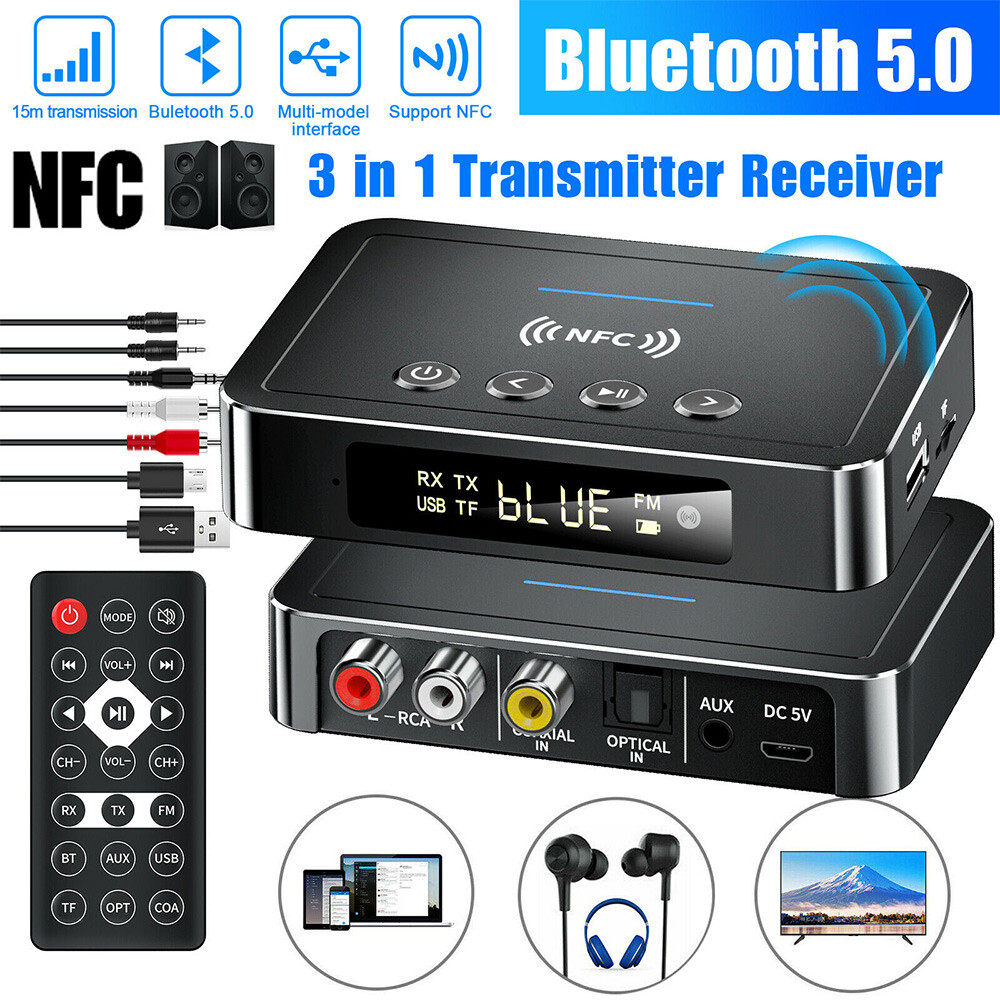 NFC Bluetooth 5.0 Transmitter Receiver 3.5mm AUX To 2 RCA Wireless Audio Adapter