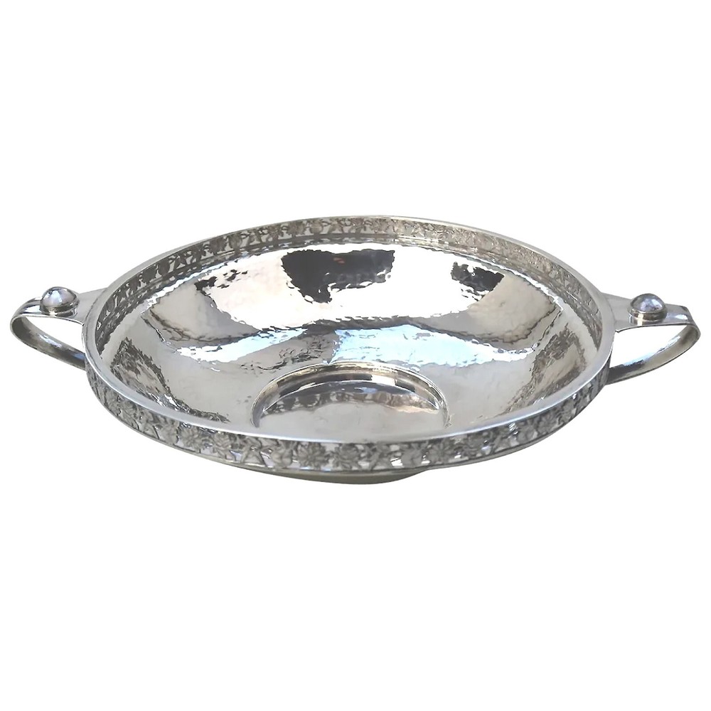 Extremely rare A E Jones cabochon set Arts & Crafts solid silver Bowl 252g 1910