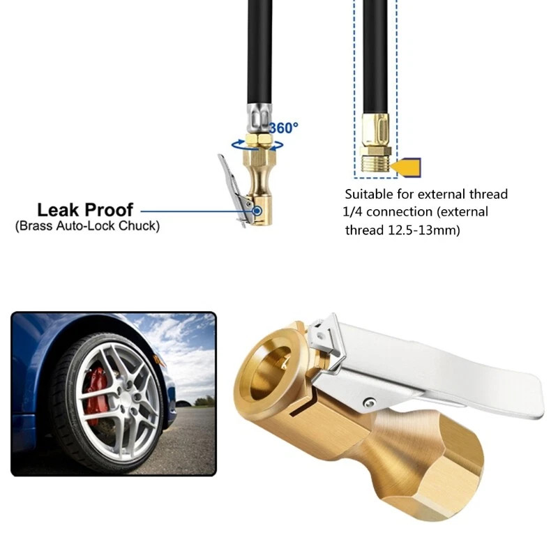 4 x Air Chuck Heavy Duty Open Flow Lock On Tire Chuck W/ Clip for Inflator Gauge