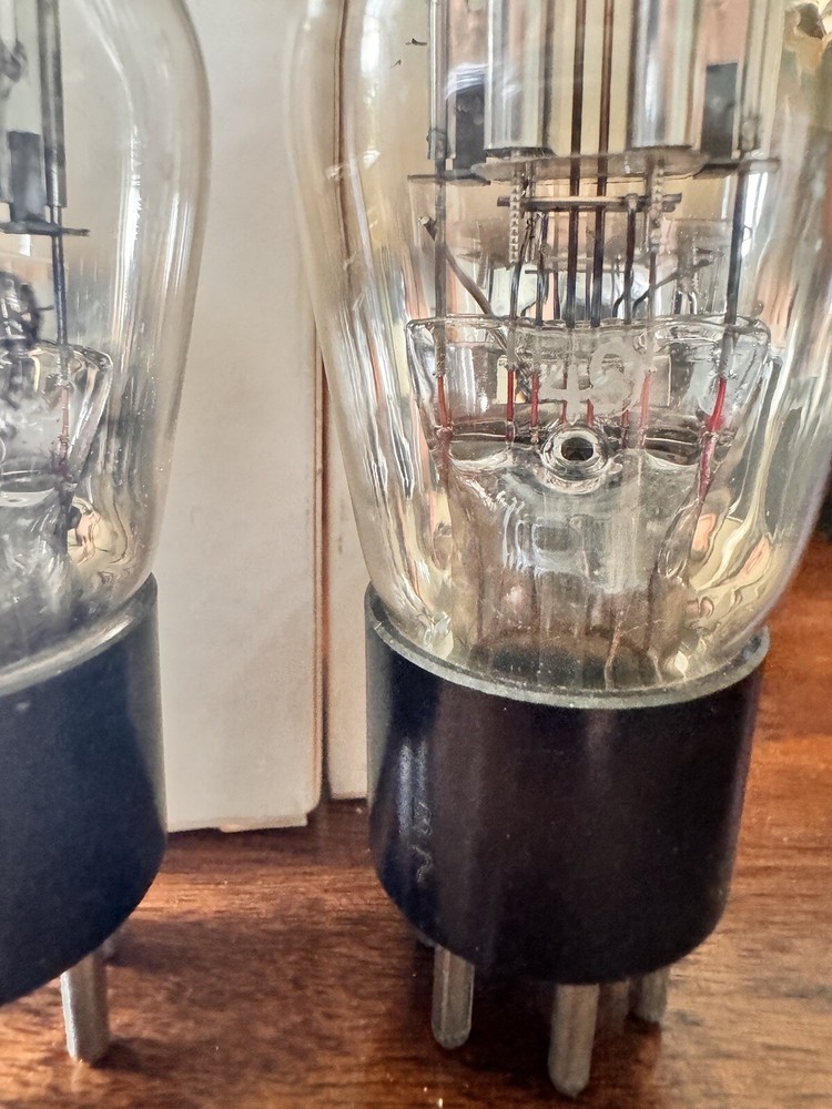 Matched Pair Type 19 Coronado ST Bottle Engraved Base Silver Plates Dual Triodes