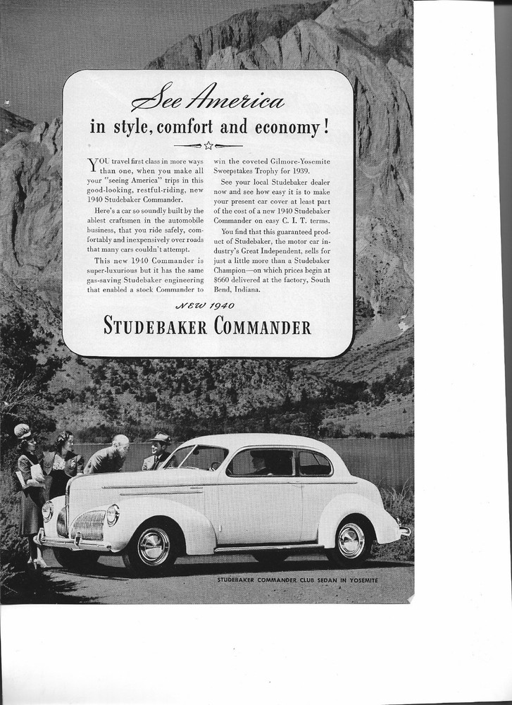 Original 1940 Studebaker  Commander vintage print ad