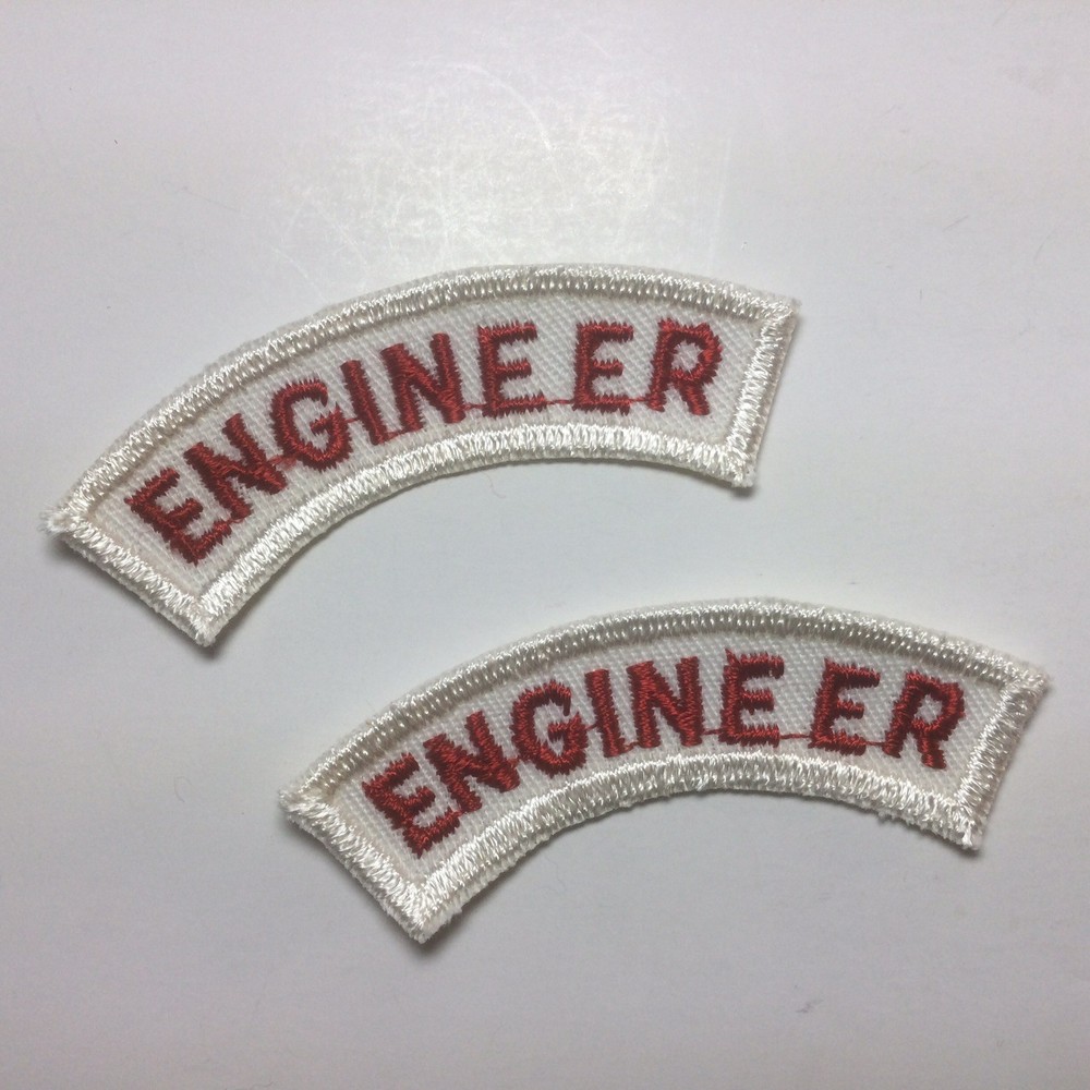 (2) ENGINEER Upper Rocker Patch - Red on White Twill NOS *WHITE BORDER*