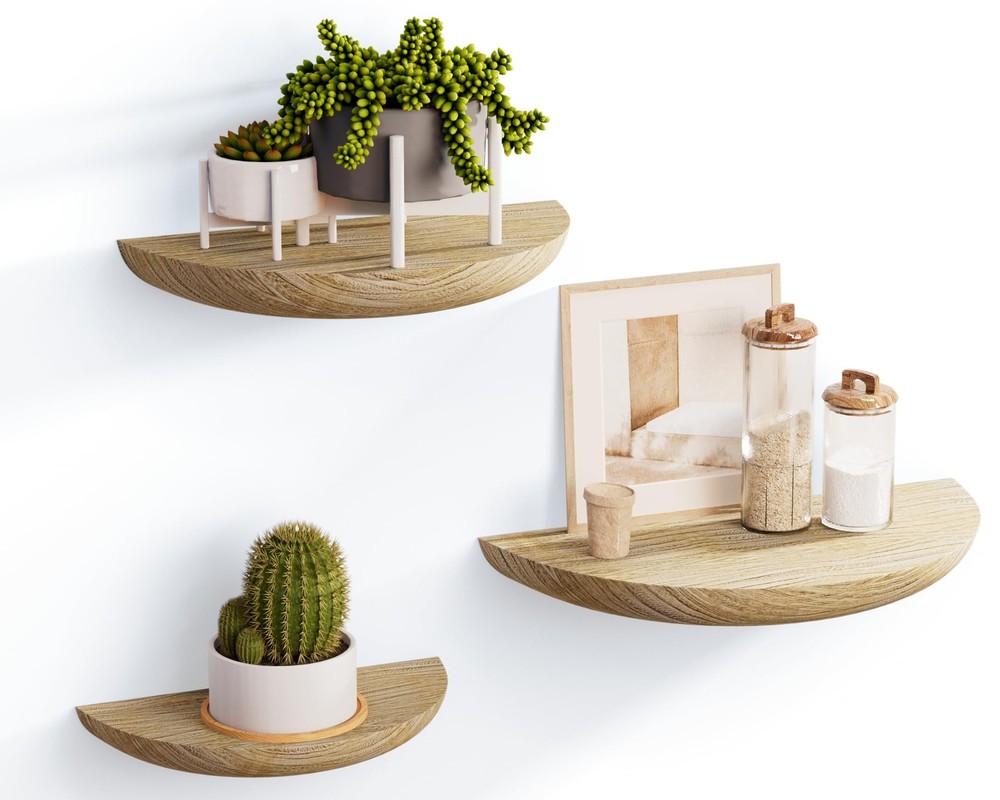 Solid Wood Half Round Floating Wall Shelves | Elegant Floating Shelves, Eleva...