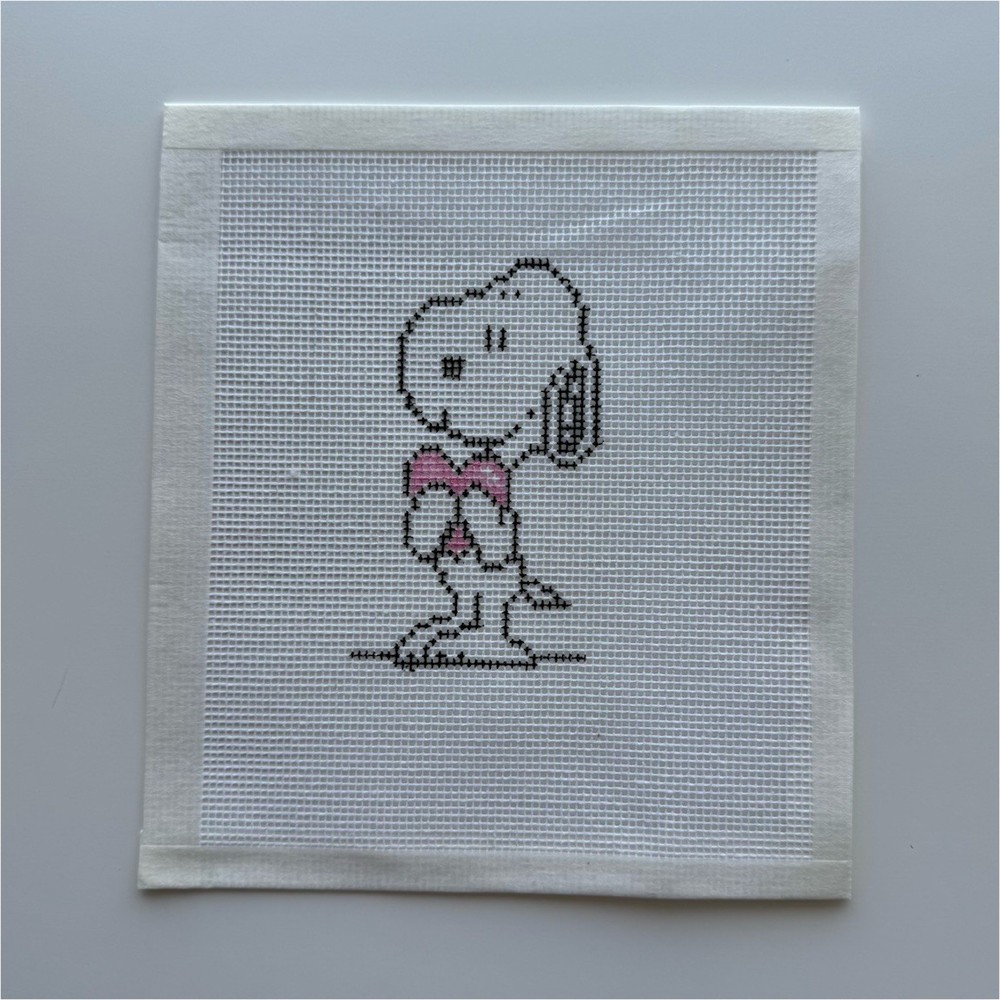 Snoopy with heart needlepoint canvas - 14 mesh.