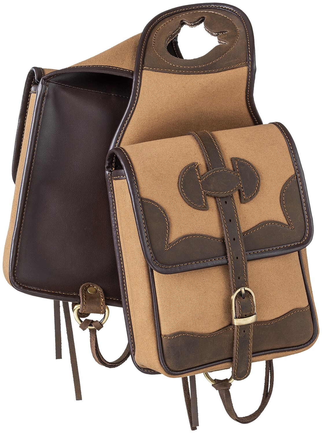 Western Saddle Canvas Horn Bag - Canvas with Leather Accents - Black, Tan - Sage