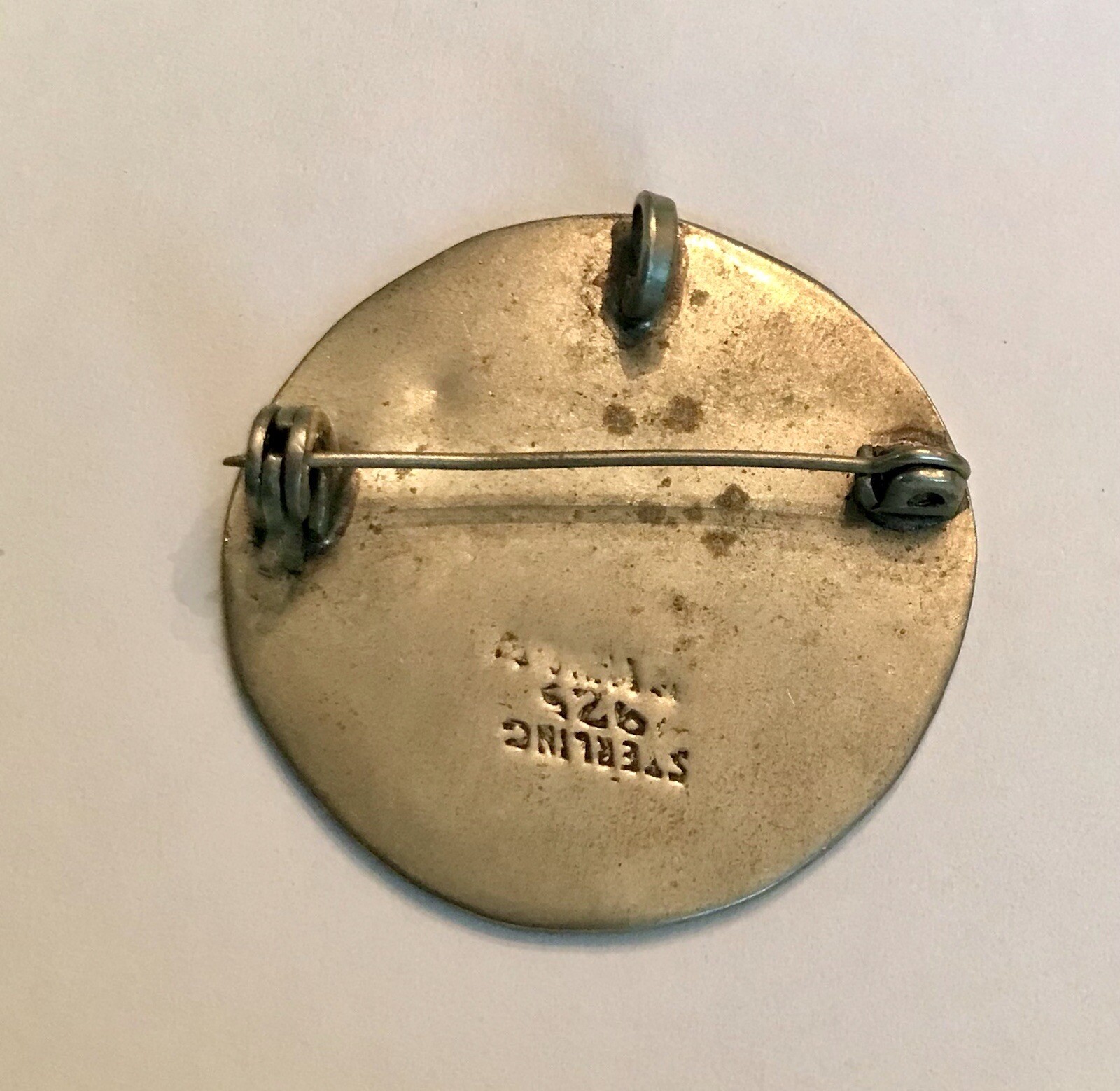 Sterling Silver Brooch Pin Pendant Crushed Stone Inlay 925 1.25 Inches 5.7g