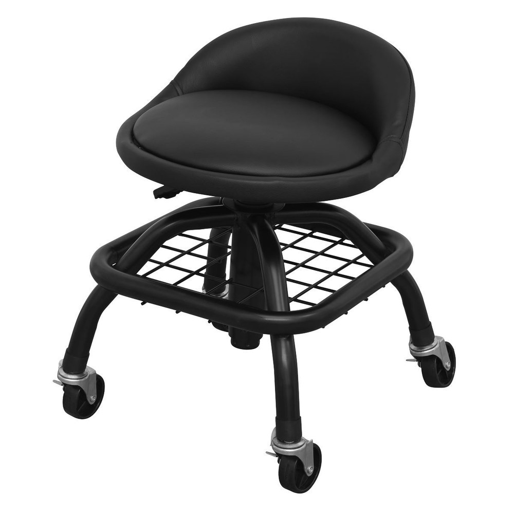 Sealey SCR02B Creeper Stool Pneumatic Adjustable Height Swivel Seat & Back Rest