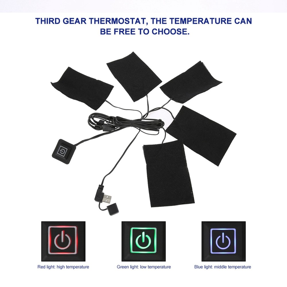 USB Electric Clothes Five Heater Pads Heating Adjustable Temperature Wa⊹