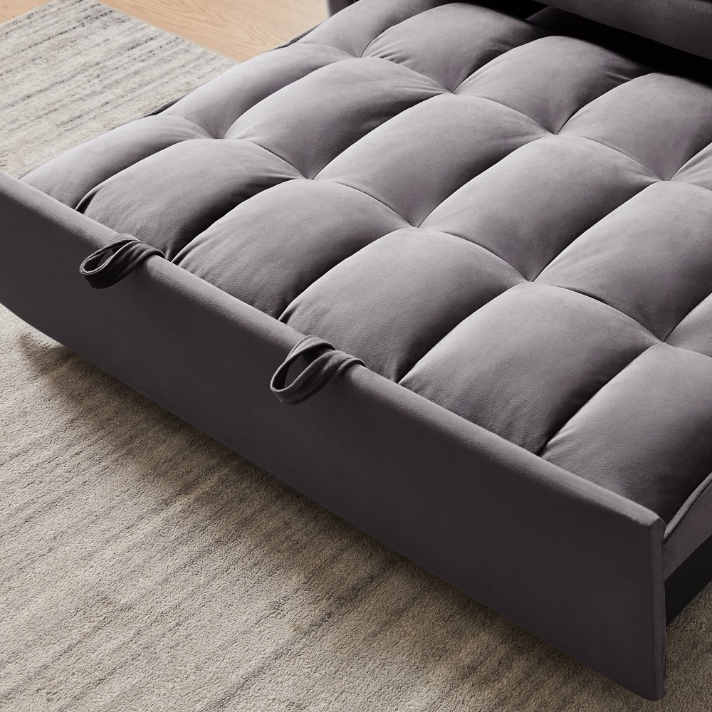 3-in-1 Convertible Sofa Bed with Adjustable Back, Storage, Greige