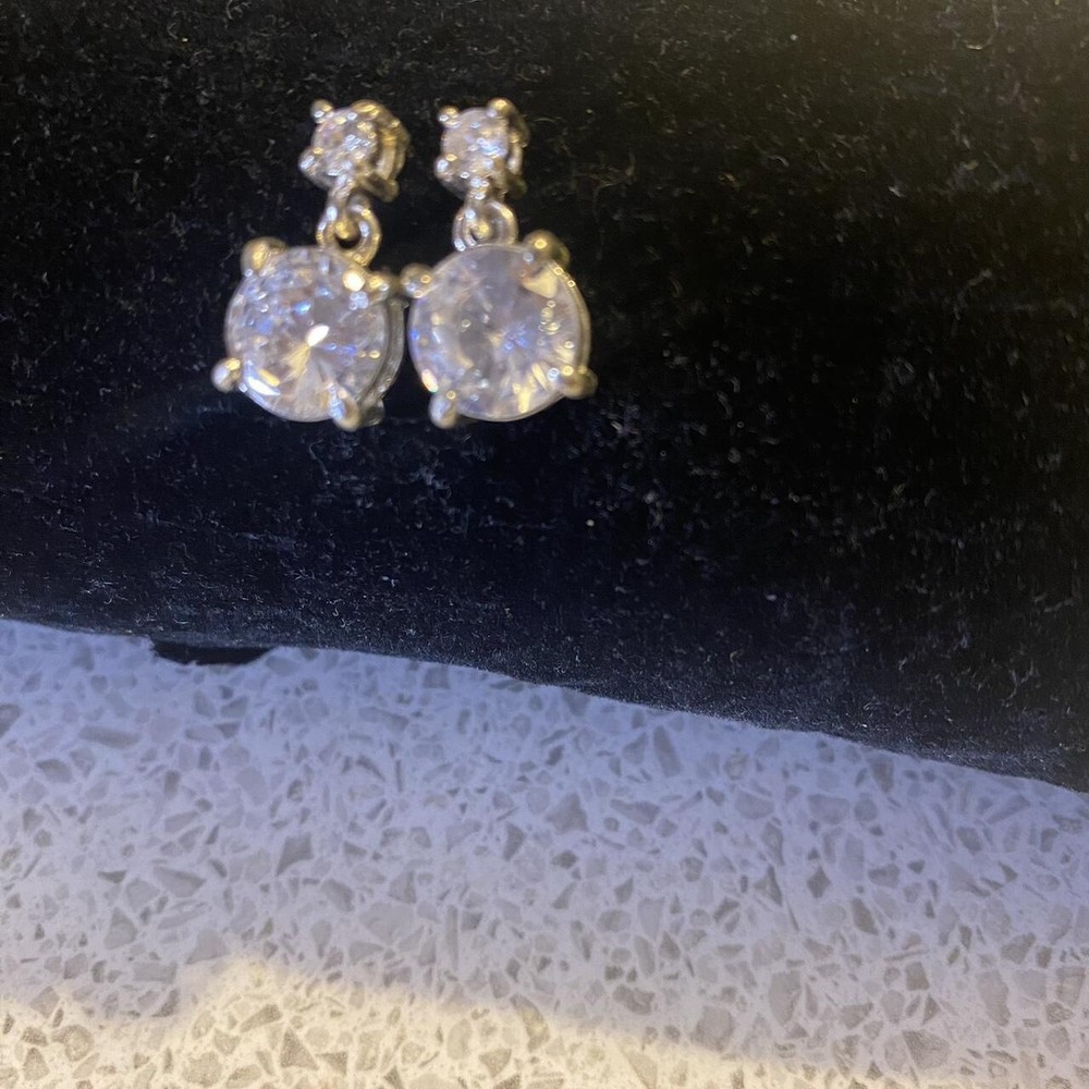 White Stone Square Pendant, Chain and earrings set