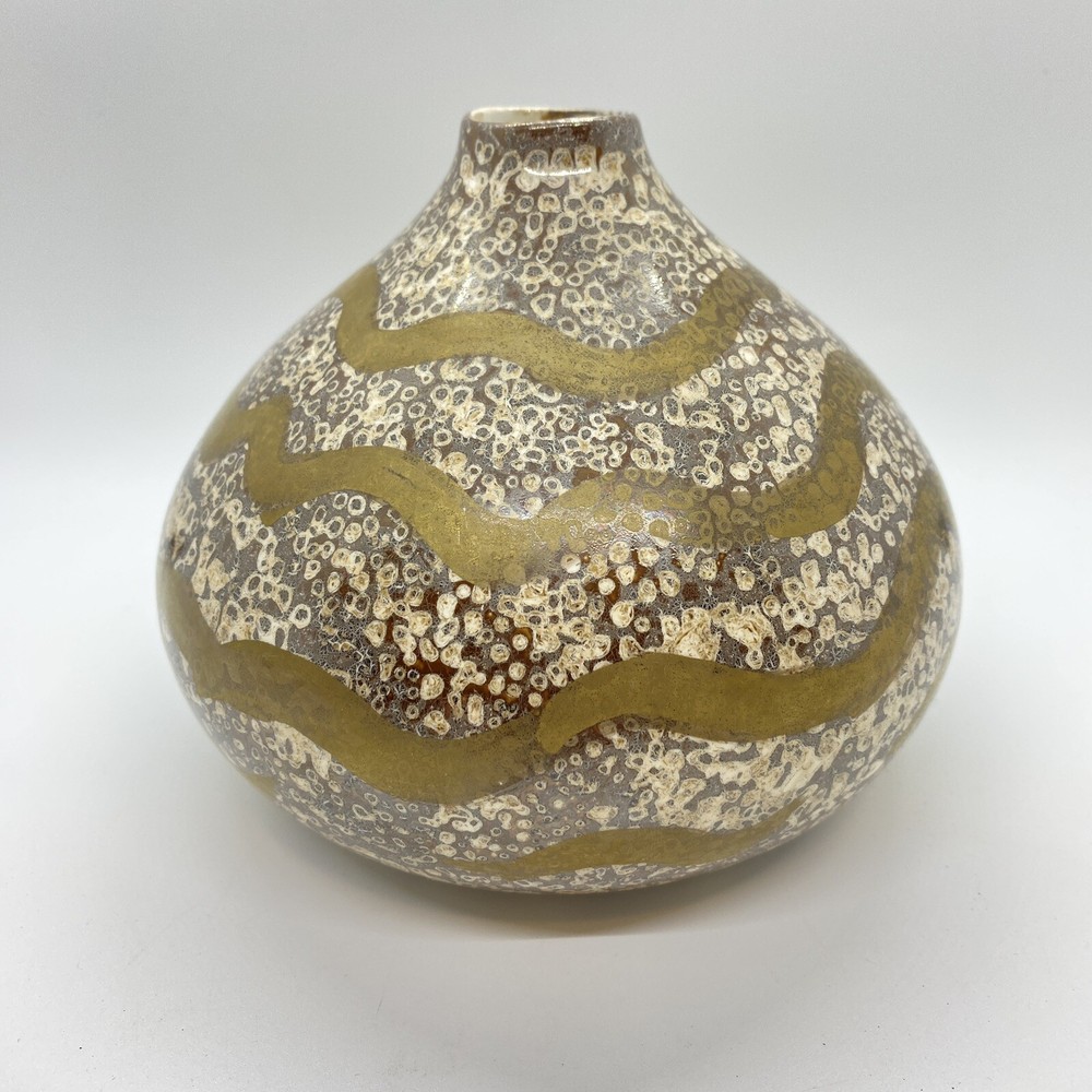 Ceramic bulb vase, earthtones, no chips or cracks, 5" tall