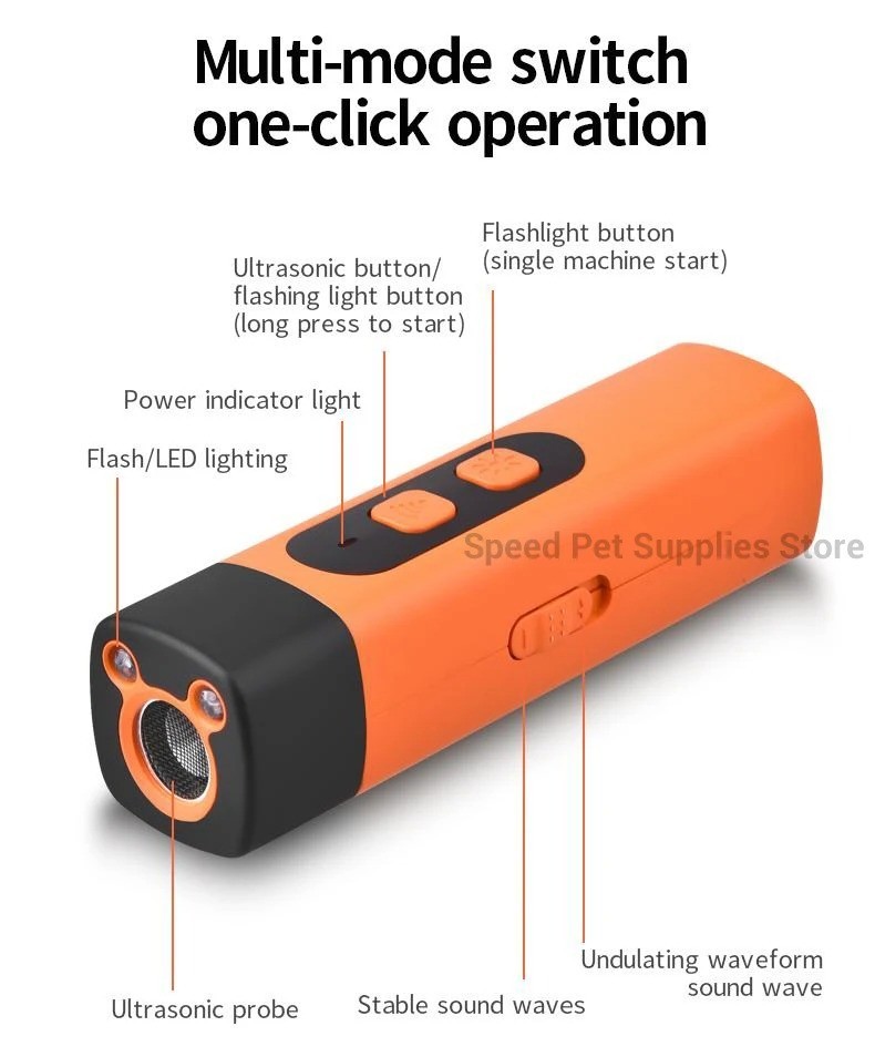 Rechargeable Ultrasonic Dog Bark Control Training Repeller LED Flashlight 🐕