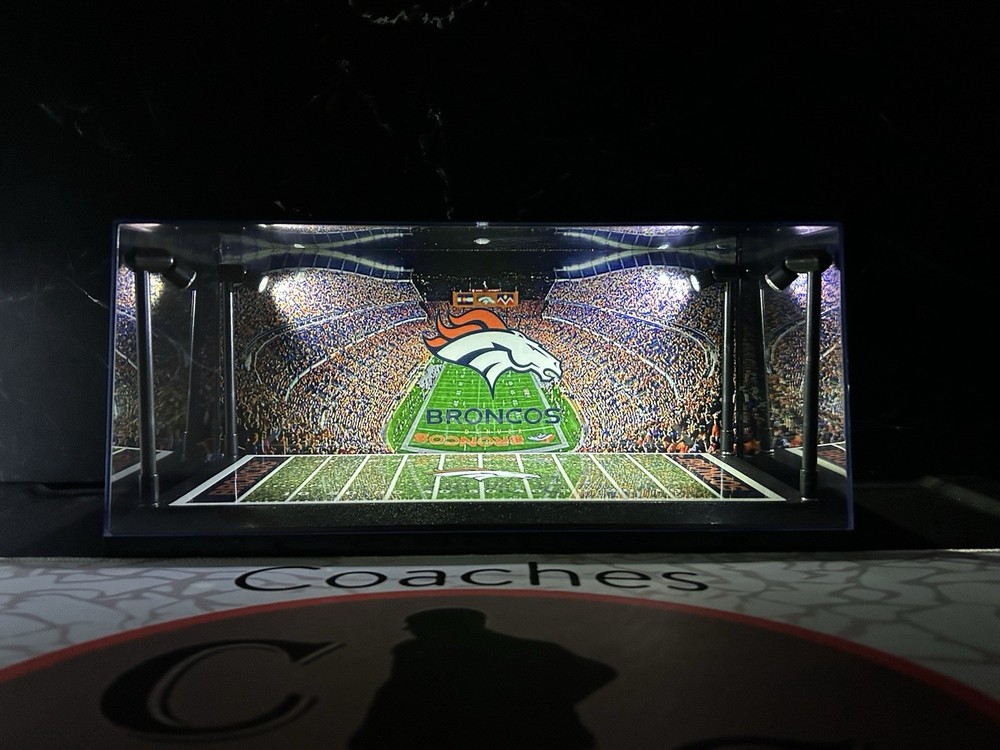 Denver Broncos Custom 2 Mini Helmet LED display case-