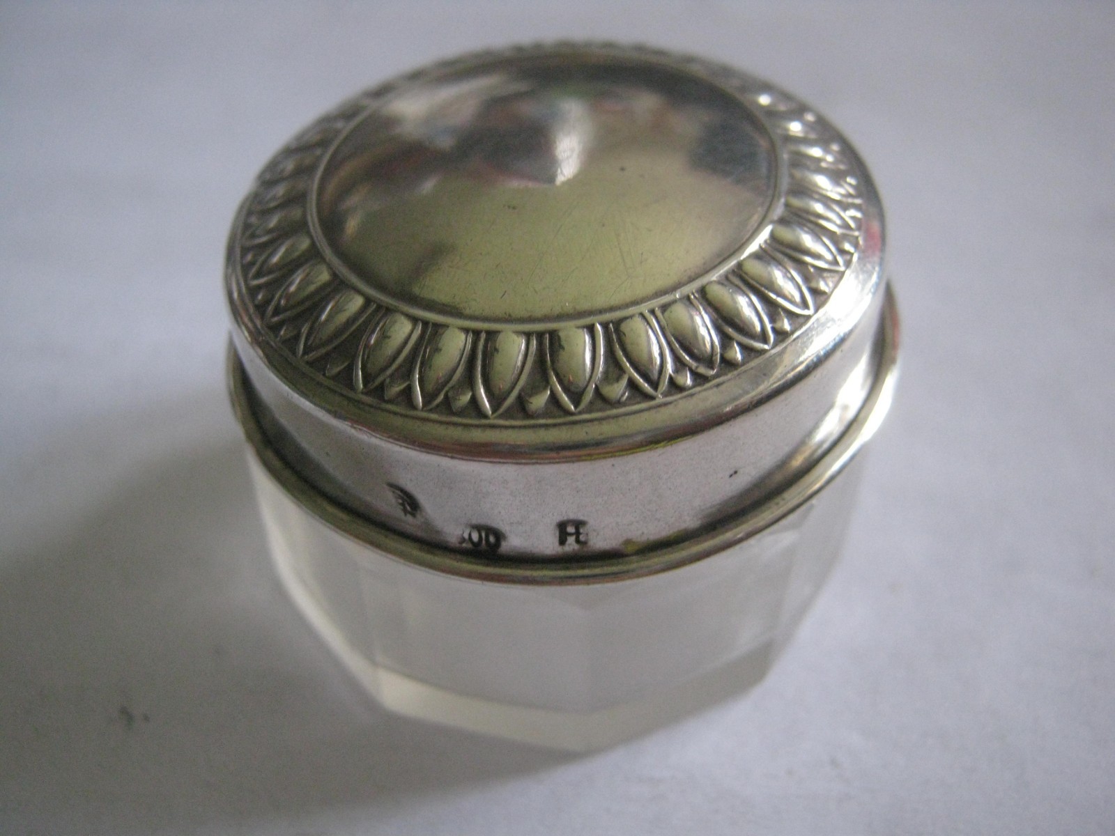 Glass Decagon 1.5" Pill Box w/ 800 Silver Top, German Maker HB Hermann Behrnd