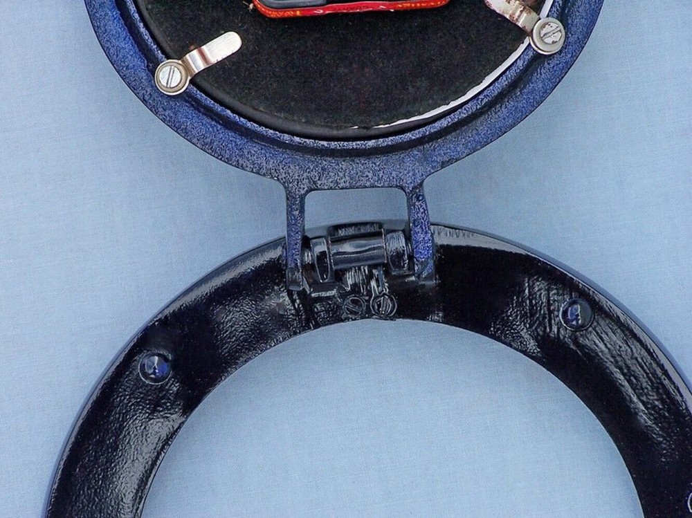 Brass Deluxe Class Porthole Clock 8" - Dark Blue