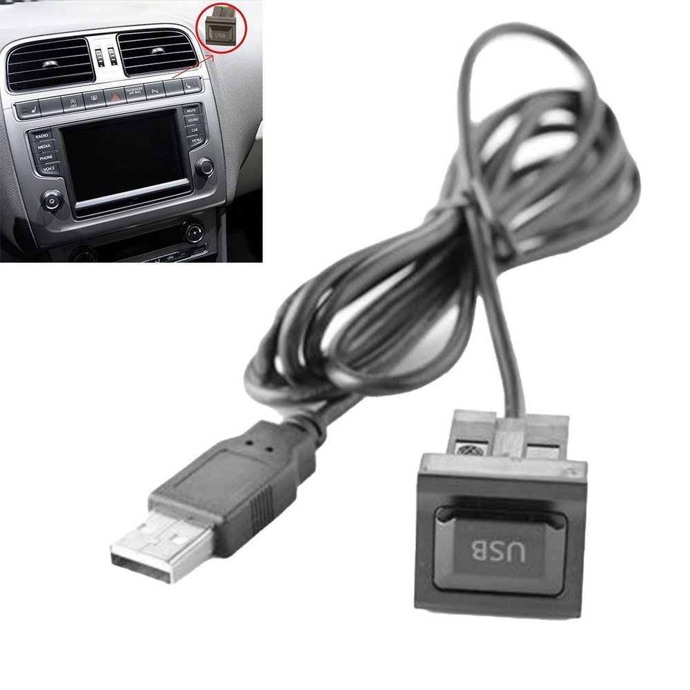 Black Car Dash Flush Mount USB Port Panel with Dual Extension Adapter Cable