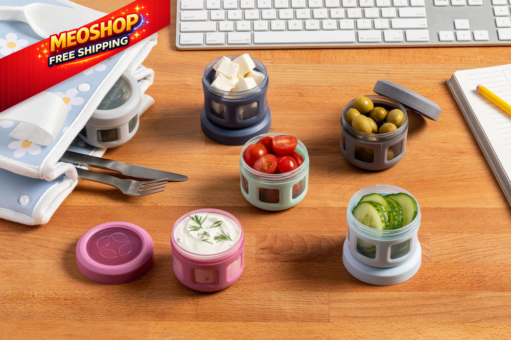 Ello Reusable Plastic Condiment Containers 4oz each with 4oz, Sugar Rush