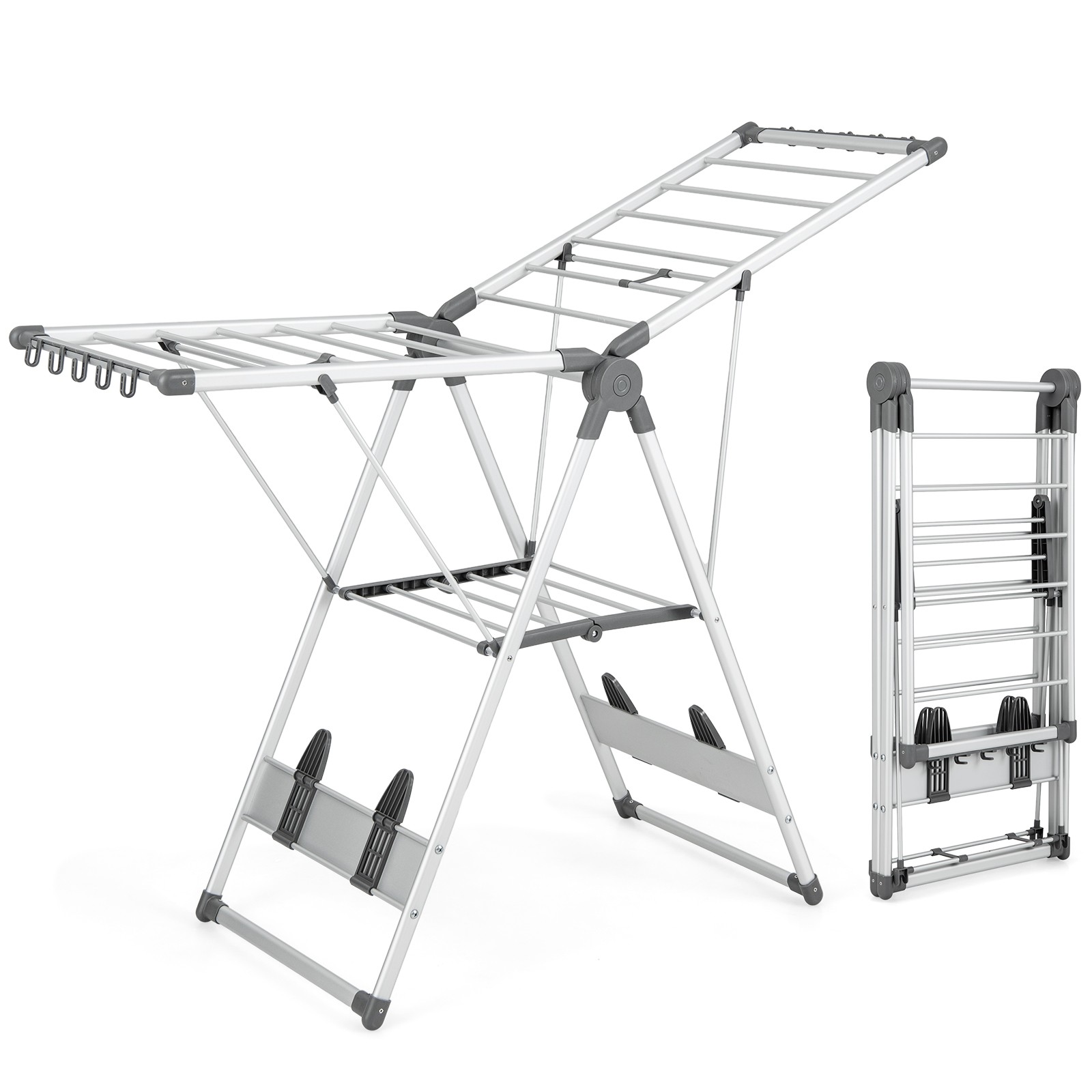 2-Layer Space-saving Aluminum Drying Rack Collapsible Clothes Drying Rack