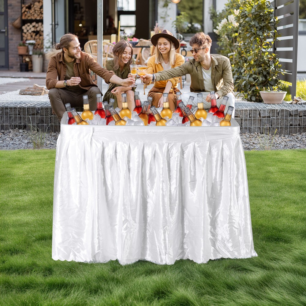 Foldable Party Ice Bin Table with Edge & Skirt Portable Folding Tailgating Table