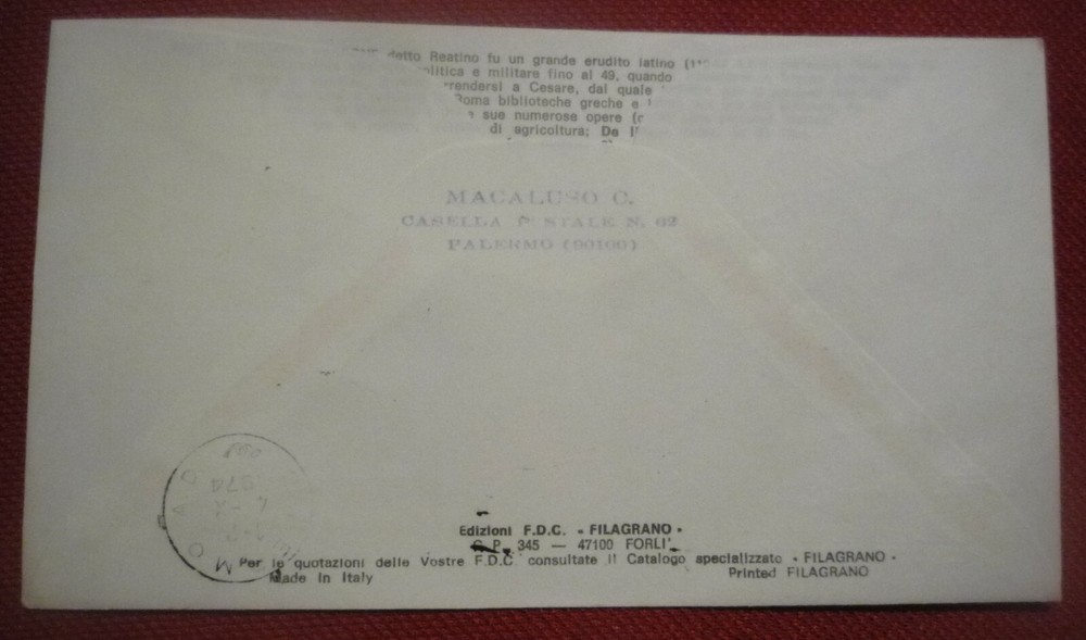 FDC FILAGRANO - M.T. VARRONE - 1974