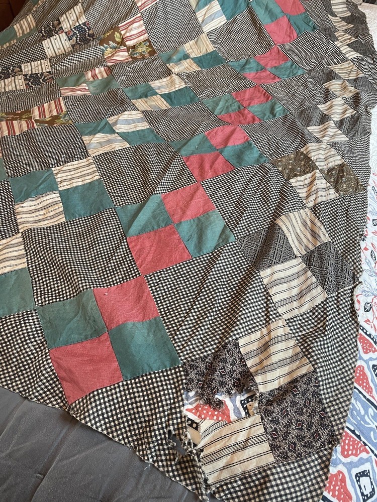 Vintage Quilt Top Handmade Patchwork Cotton Gingham Cheddar