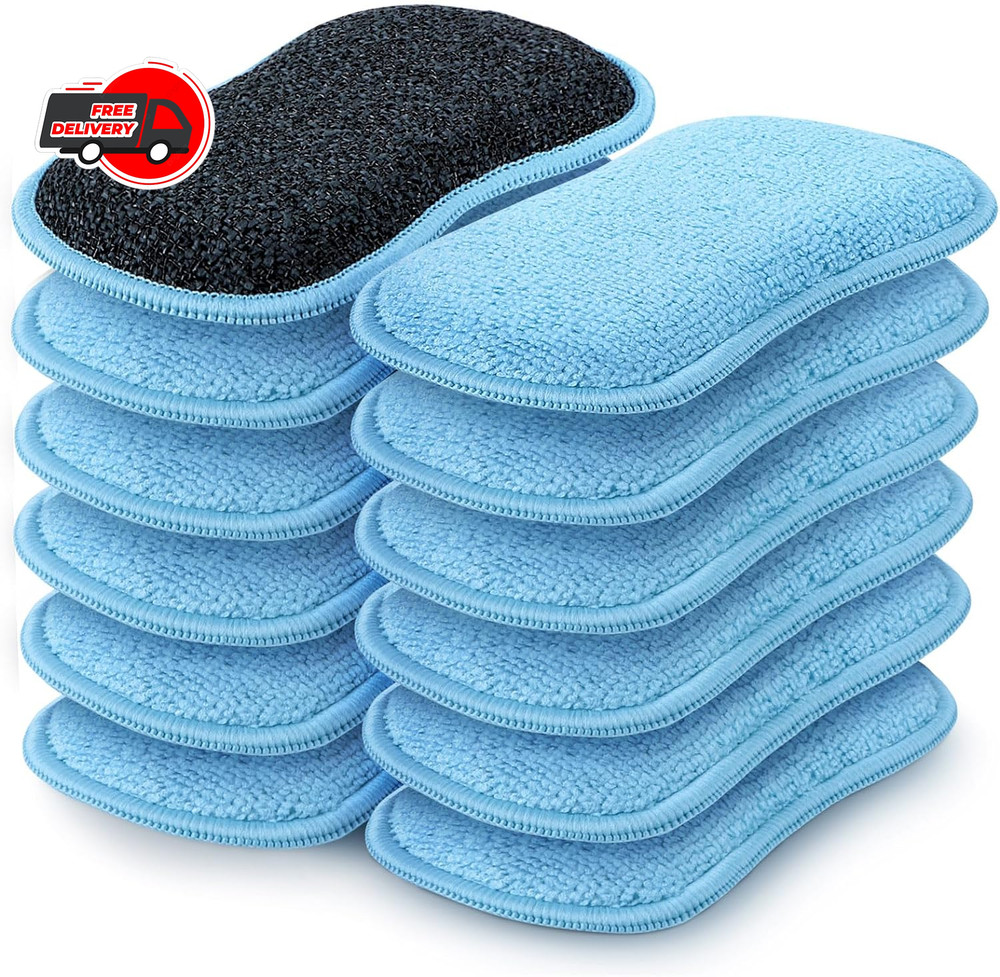 12 Pack Multi-Purpose Scrub Sponges Kitchen, Dish Sponge, Non-Scratch Microfiber