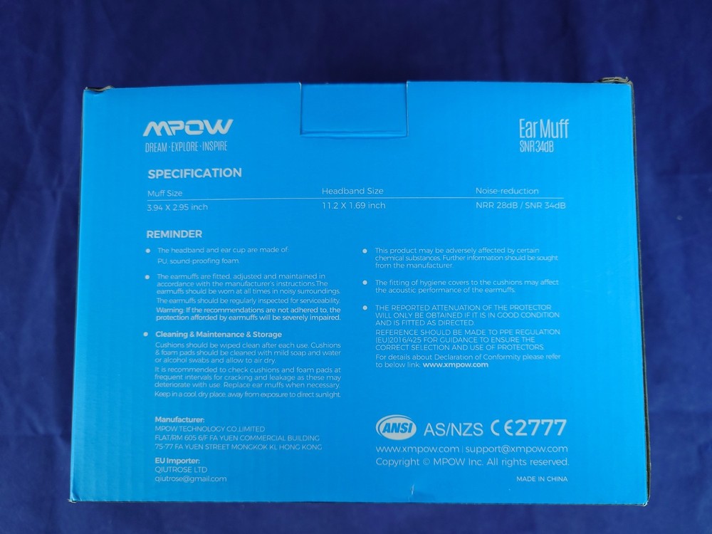 MPOW Noise Reducing Ear Muffs SNR34dB - HM035A- 2 Pack