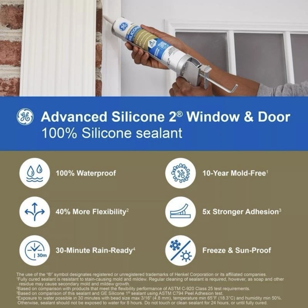 GE Advanced Silicone 2 Window and Door BLACK Silicone Caulk 10.1 oz - Pack of 12