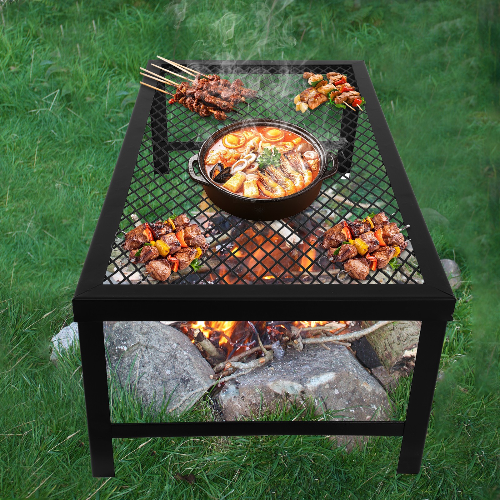 Foldable Camping Grill Fire Pit Grate Campfire Cooking Portable Stand Equipment