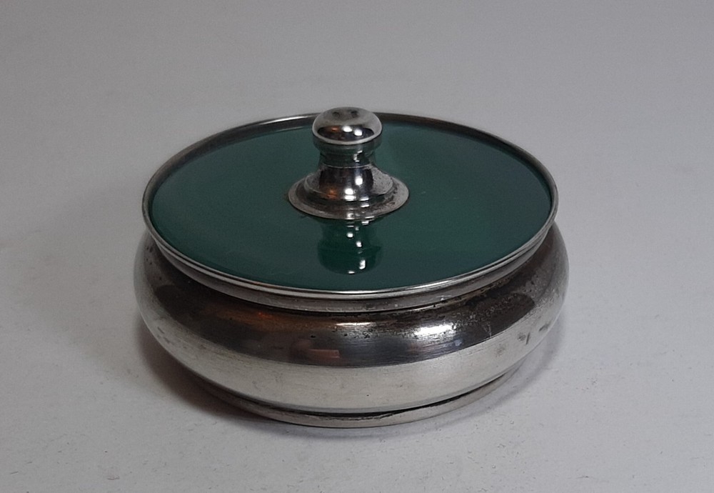 Small Round Box 925 Silver Solid Green Plastic Lid cm 6.5