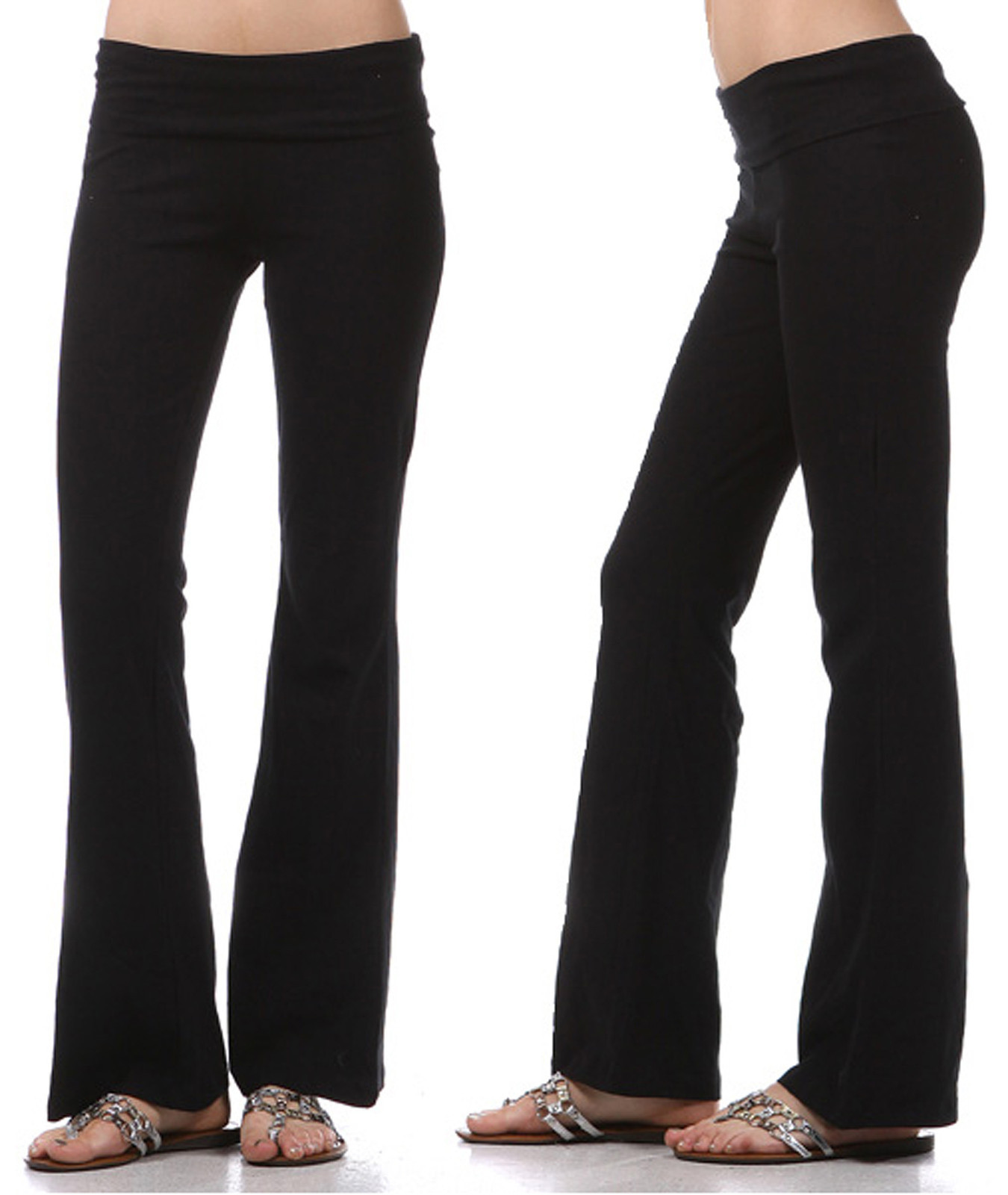 YOGA Pants Flare Leg Long Fitness Foldover Waist Womens Workout Gym Bootcut