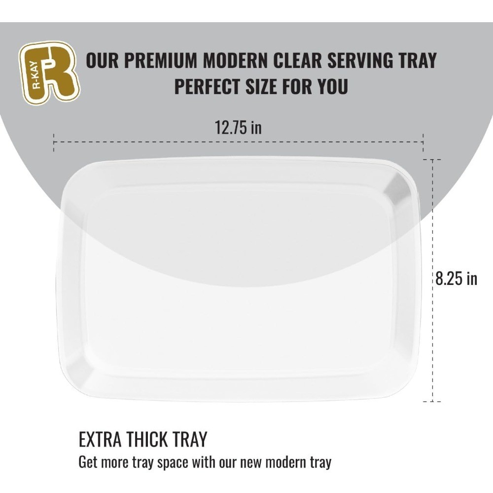 6 Pack Heavy Duty Clear Plastic Serving Trays, 12.75 x 8.25 Inch Rectangular