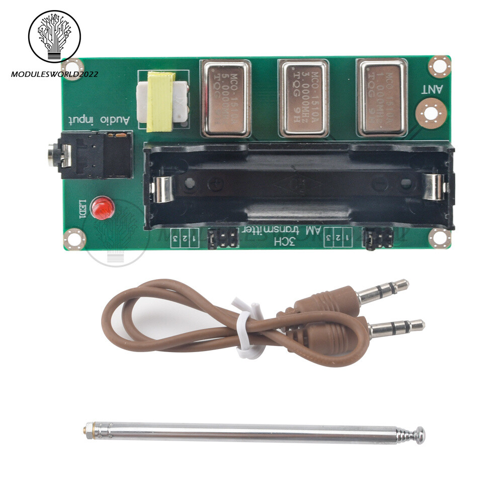 3-Channel AM Transmitter 1MHz 3MHz 5MHz Finished Board w/ Antenna & Audio Cable